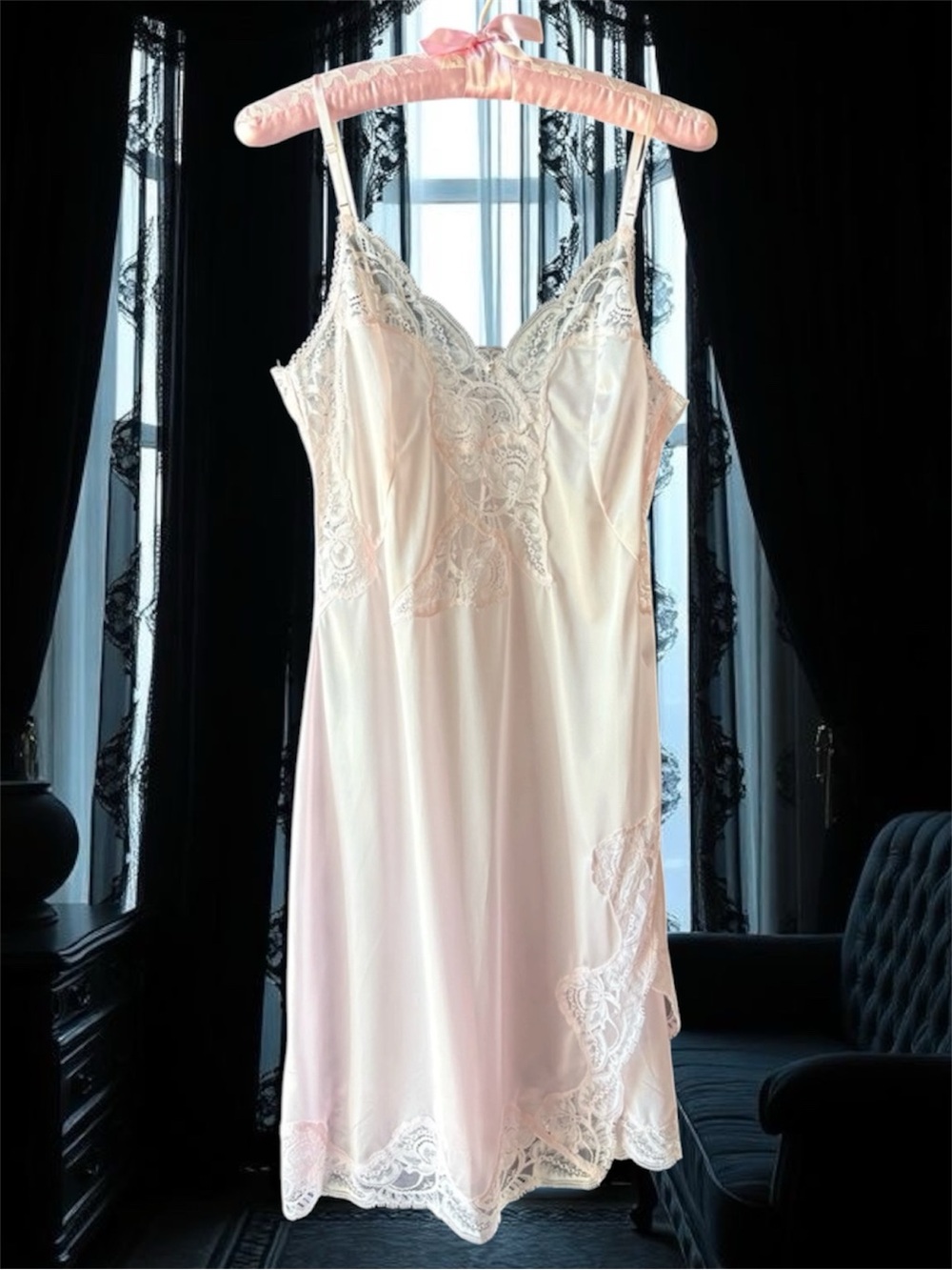 NWOT Vivian Pink Nylon Lace Chemise Slip Dress Size M